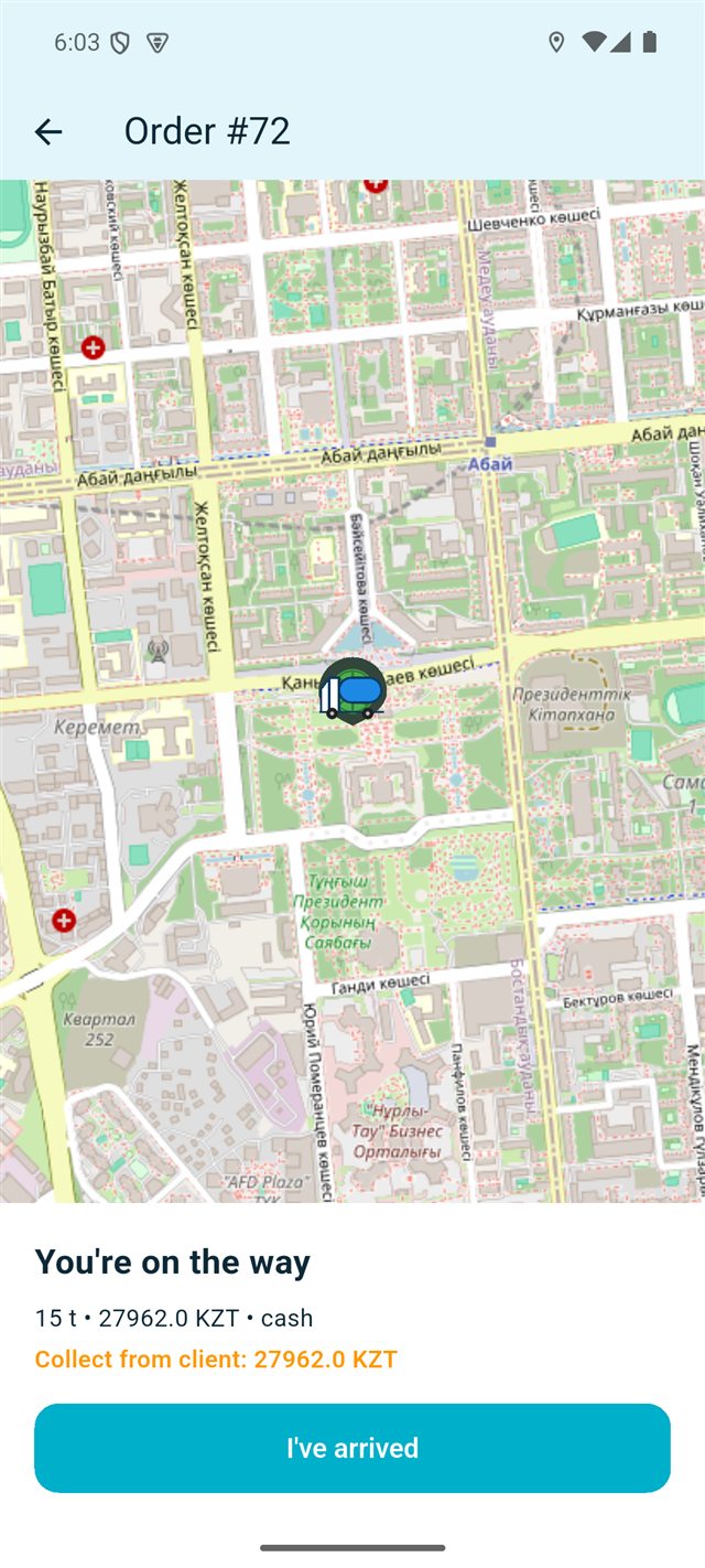 Driver active order screen