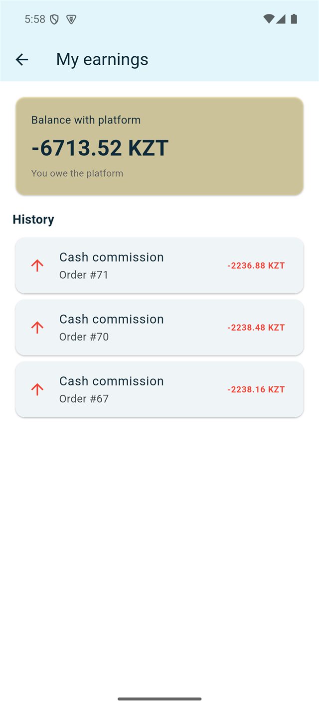 Driver earnings screen