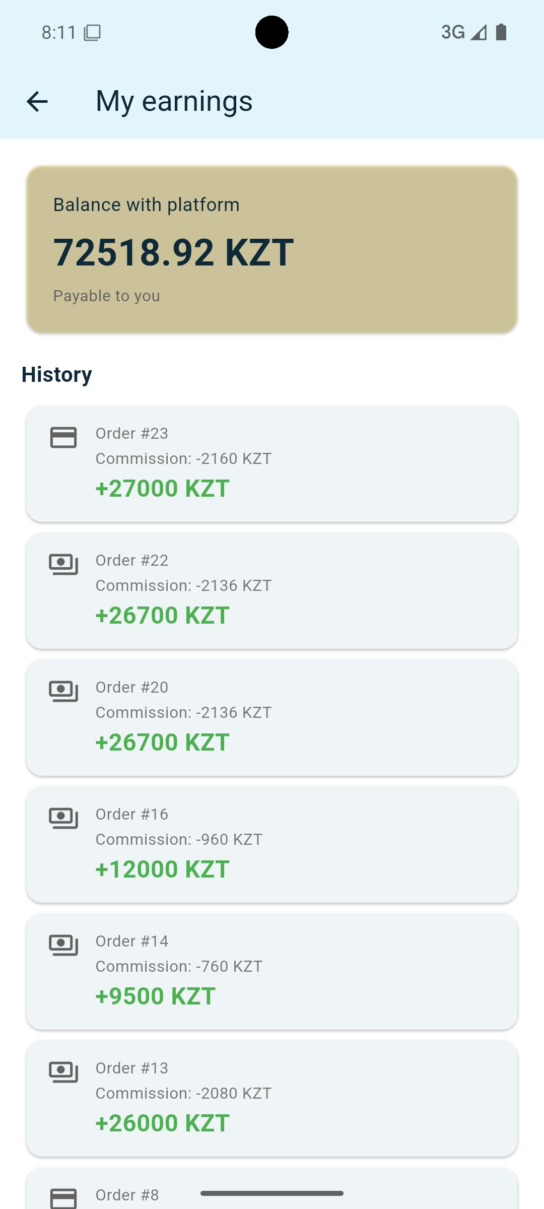 Driver earnings screen